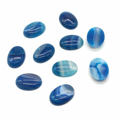 5 Stück/Los ovale Cabochon-Perlen, natürliche Kristalle, Stein, flache Rückseite, Kamee, Abstandshalter für Schmuckherstellung, DIY-Anhänger, Halskette – blau gestreifter Achat, 13 x 18 m von BSGUZ