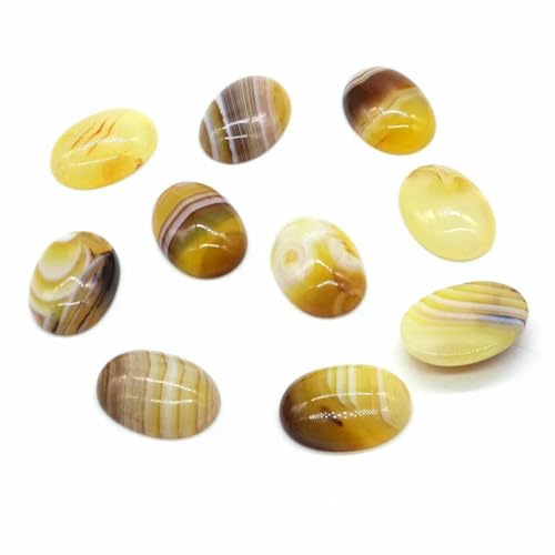 5 Stück/Los ovale Cabochon-Perlen, natürliche Kristalle, Stein, flache Rückseite, Kamee-Abstandshalter zur Schmuckherstellung, DIY-Anhänger, Halskette – gelb gestreifter Achat, 13 x 18 mm von BSGUZ