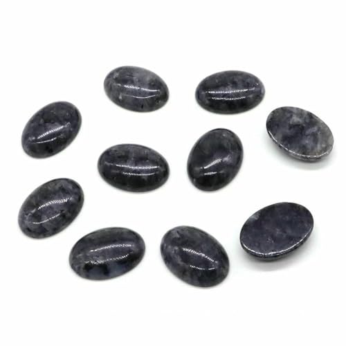 5 Stück/Los ovale Cabochon-Perlen, natürlicher Kristallstein, flache Rückseite, Kamee-Abstandshalter zur Schmuckherstellung, DIY-Anhänger, Halskette – schwarzer Larvikit – 10 x 14,0 mm von BSGUZ