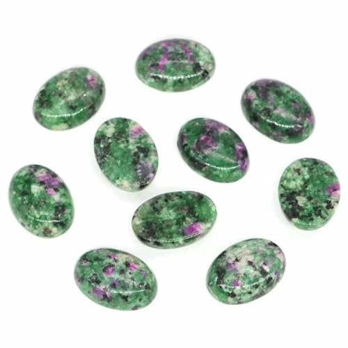 5 Stück/Lot ovale Cabochon-Steinperlen, natürliche Kristall-Edelsteine, flache Rückseite, Kamee-Abstandshalter zur Schmuckherstellung, Ohrring-Anhänger, Halskette-Rubin-Zoisit-13 x 18 mm von BSGUZ