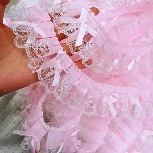 5 cm breite rosa Stickerei 3D-Blume Tüll Spitze Stoffbesatz Band DIY Nähapplikation Kragen Fransen Quaste Hochzeitsdeko-Rosa-1 Yard von BSGUZ