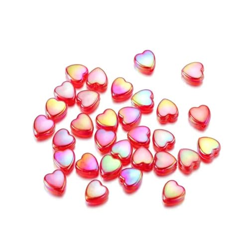 50/100 Stück 9 mm AB-Farbe Herzperle Bunte Acryl-Abstandshalter Lose Perlen für DIY Armband Halskette Schmuckherstellung Zubehör-Rot-100 Stück von BSGUZ