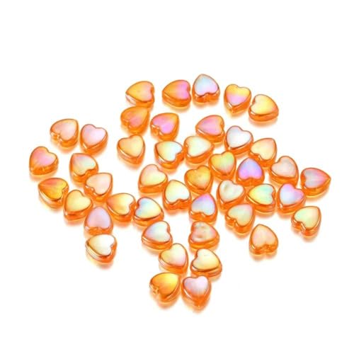 50/100 Stück 9 mm AB-farbige Herzperle, bunte Acryl-Abstandshalter, lose Perlen für DIY-Armbänder, Halsketten, Schmuckherstellung, Zubehör, Orange, 100 Stück von BSGUZ