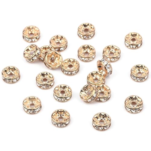 50 Stück/Los 4 6 8 10 mm Strass-Rondelle-Kristall, runde lose Abstandsperlen für Schmuck, DIY, Herstellung von Armbändern und Halskettenzubehör, 14 Karat Gold, 4,0 mm, 50 Stück von BSGUZ