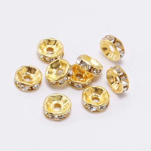 50 Stück/Los 8 mm Strass-Rondellen, Kristallperlen, lose Abstandshalter für DIY handgefertigte Schmuckzubehörteile, die Zubehör herstellen-Gold-8 mm von BSGUZ