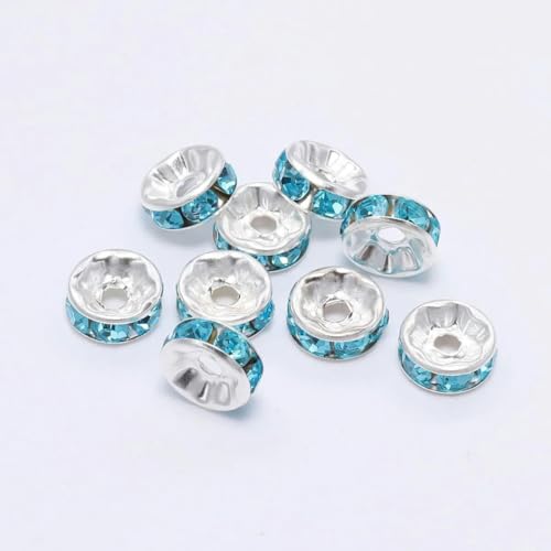 50 Stück/Los 8 mm Strass-Rondellen, Kristallperlen, lose Abstandshalter für DIY handgefertigte Schmuckzubehörteile, die Zubehör herstellen-Himmelblau-8 mm von BSGUZ