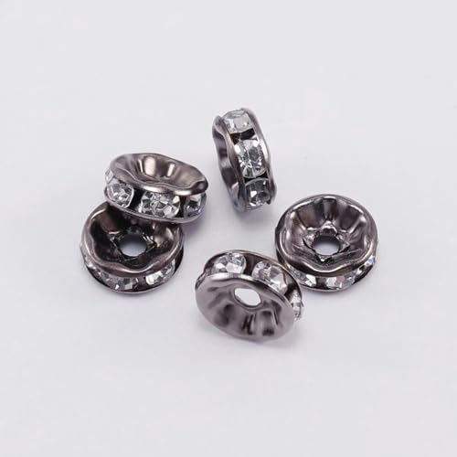 50 Stück/Los 8 mm Strass-Rondellen, Kristallperlen, lose Abstandshalter für handgefertigte Schmuckzubehörteile zum Selbermachen, Gun Black, 8 mm von BSGUZ