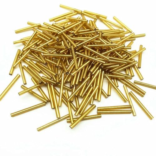 50 Stück 2,5 x 25 mm lange Glasperlen, Rocailles-Perlen für die Schmuckherstellung, Halsketten, Armbänder, DIY-Zubehör, goldfarben von BSGUZ