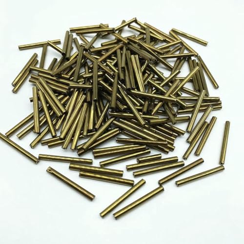 50 Stück 2,5 x 25 mm lange Glasperlen in Röhrenform, Rocailles-Perlen zur Schmuckherstellung, Halsketten, Armbänder, DIY-Zubehör – Dunkelgold von BSGUZ