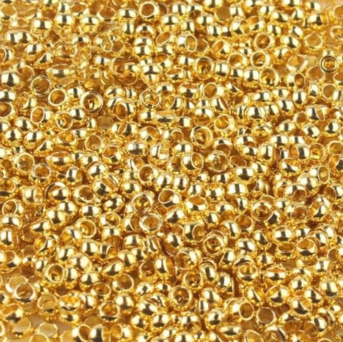 500 Stück Kupferkugel-Quetschperlen, Durchmesser 2 mm, 2,5 mm, 3 mm, Stopper-Abstandshalterperlen für DIY-Zubehör, Schmuckherstellung, Zubehör, 18 Karat Gold, 2,5 mm, 1000 Stück von BSGUZ