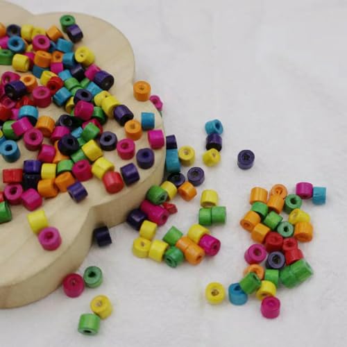 500 g/Set Bunte lose Holzperlen in Röhrenform, Zylinder, Holz, DIY-Schmuckzubehör, einzelne Perlen zur Schmuckherstellung, gemischte Farben, 6 x 7 mm, ca. 3600 Stück von BSGUZ