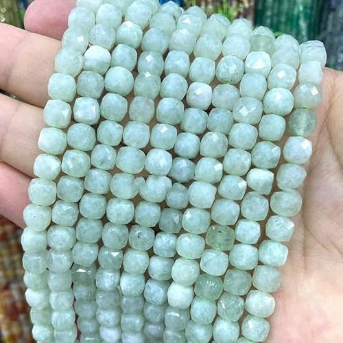 7–8 mm quadratischer Aquamarin-Chalcedon-Naturstein, lose Würfel-Abstandshalterperlen zur Schmuckherstellung, DIY-Armband-Charms-Zubehör - grüne Jadefarben - 7–8 mm, 4 von BSGUZ