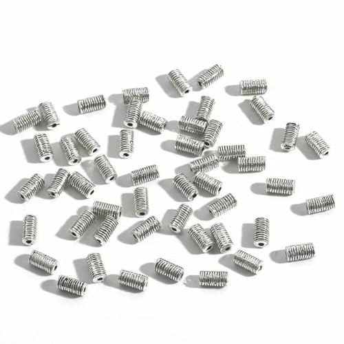 BSGUZ 50/100 Stück 5–12 mm tibetische Silberröhrenperlen Metall-Abstandshalterperlen DIY Röhren-Charm-Perlen für DIY-Schmuckherstellung Zubehör-Befunde-50 Stück von BSGUZ