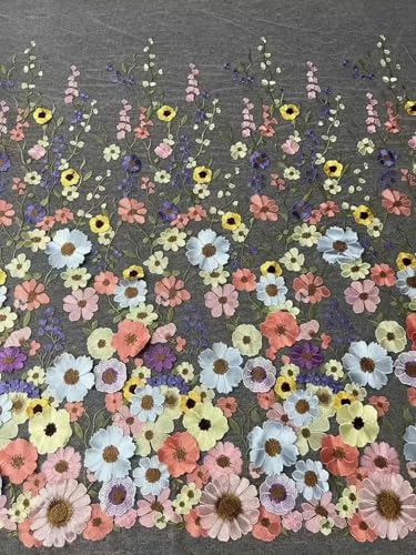 Bunter Spitzenstoff mit 3D-Blumen, für DIY-Hochzeitskleider, Breite 130 cm, Meterware, Farbe 3–1 Yard von BSGUZ