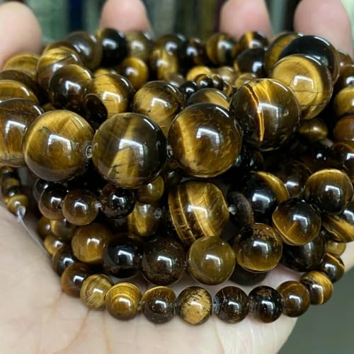 Natursteinperlen 4 6 8 10 mm Tigerauge, Lava, Amazonit, Türkis, Achate, Jaspis, Perlen zur Schmuckherstellung, DIY-Armband, Halskette, Gelbes Tigerauge, 10 mm, 36 bis 37 von BSGUZ