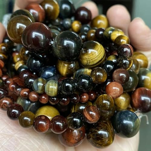 Natursteinperlen 4 6 8 10 mm Tigerauge, Lava, Amazonit, Türkis, Achate, Jaspis, Perlen zur Schmuckherstellung, DIY-Armband, Halskette, mehrfarbiges Tigerauge, 6 mm, 59 b von BSGUZ