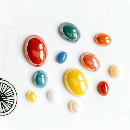 Ovale Glas-Cabochons aus Keramik und Porzellan in verschiedenen Farben, 4 Größen, Cameo-Cabochon mit flacher Rückseite, Zubehör für DIY-Schmuckstücke, 10 x 14,0 mm, 30 Stück von BSGUZ