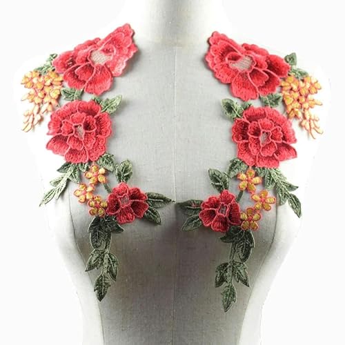 Set neue Sonnenblumen-Stickerei-Aufnäher für Kleidung, Aufkleber, Streifen, zum Aufnähen, Kleid, Applikation, DIY-Lochreparatur, Stil 8, Rot, 1 Paar von BSGUZ