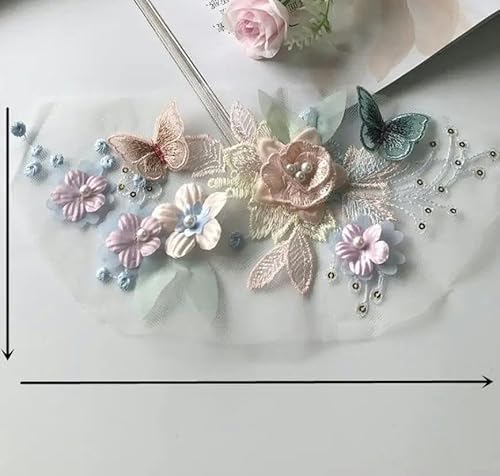 Stück Stickerei 3D Blumen Schmetterling Spitze Applikation Patch Zarte Perlenspitze Hochzeit Kleidung Dekoration Nähen DIY Zubehör-Rosa Blau von BSGUZ