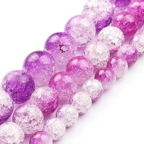 Weiße schneebedeckte Kristallperlen, 6/8/10 mm, mehrfarbig, rund, lose Quarzkristallperlen zur Schmuckherstellung, DIY-Armband, 15 Zoll, weiß-violett, 6 mm, 61 Perlen von BSGUZ