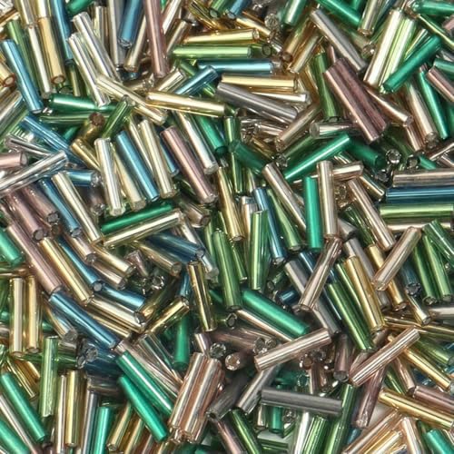 x 9 mm tschechische röhrenförmige Spiralglasperlen, silberfarben, bunte Linien, lose Abstandsperlen für die Herstellung von DIY-Schmuck, handgefertigtes Nähen – gemischt – 9 x 2 von BSGUZ