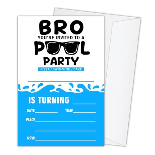BSIKAIK 20 lustige Geburtstagseinladungen für Jungen, Geburtstagseinladungen, Pool-Party-Einladungen, Pool-Party-Einladungen, Pool-Party-Einladungen, Pool-Geburtstagseinladungen für Jungen, 10,2 x von BSIKAIK