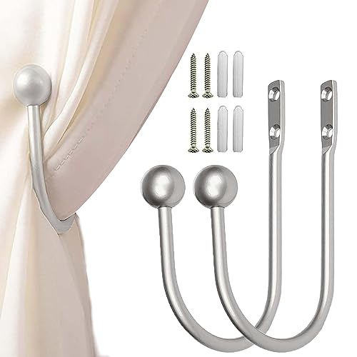 BSITSSS 2 Stück Gardinenhalter Wand, Metall Vorhang Raffhalter, Silber Vorhanghalter Wand, U-förmige Vorhang Halter, Halter Raffhalter für Gardinen Curtain Holder für Fensterbehandlung(2 Silber) von BSITSSS