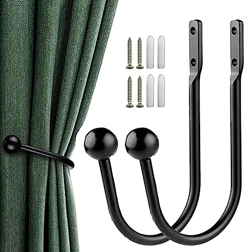 BSITSSS 2 Stück Gardinenhalter Wand, Metall Vorhang Raffhalter Schwarz Vorhanghalter Wand, U-förmige Vorhang Halter, Halter Raffhalter für Gardinen Curtain Holder für Fensterbehandlung(2 Schwarz) von BSITSSS