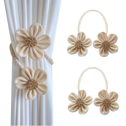 BSITSSS 2 Stück Vorhang Raffhalter, Blumen-Styling Raffhalter für Vorhänge, Niedlich Raffhalter für Gardinen, Boho Gardinenhalter, Vorhang Halter für Haus, Büro, Wohnzimmer, Fenster Dekoration Beige von BSITSSS