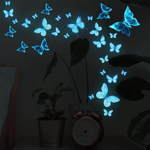 BSITSSS 29 Stück Schmetterlinge Leuchtsticker, Wandtattoo Schmetterling, Lieblich Schmetterling Deko Wandsticker, Glänzend Wandaufkleber Kinderzimmer, Wandsticker Leuchtend für Kinder Schlafzimmer von BSITSSS