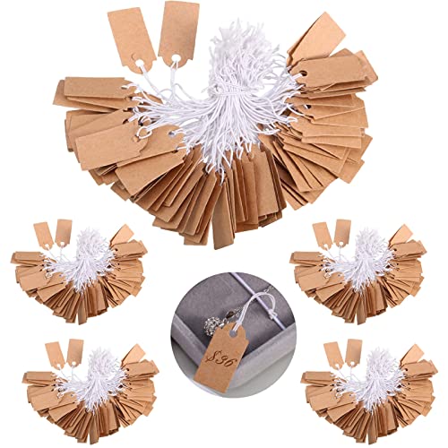 BSITSSS 500 Stück Preisschilder Anhänger, Preisetiketten mit Faden Preisschilder Etiketten Kraftpapier Anhänger Geschenkanhänger Kraftpapier für Flohmarkt Schmuck Geschenk Hang Tags(25 x 15mm) von BSITSSS