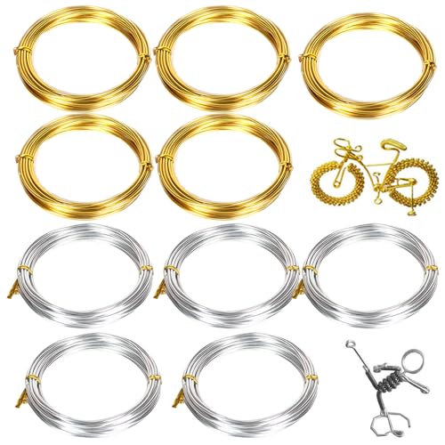 BSITSSS Basteldraht 1mm x 5m, 10pcs Draht zum Basteln Schmuckdraht AluminiumdrahtBindedraht Modellierdraht Draht Rostfrei für Schmuckherstellung Bastelarbeiten (Silber, Gold) von BSITSSS