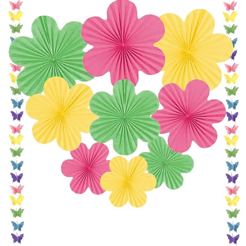 BSITSSS Papier Fächer 11er-Set Dekoration Hanging Girlande Gelb Rosa Blumen Papierfächer Party Deko für Geburtstag Hochzeit Abschlussfeier Kinder Party von BSITSSS