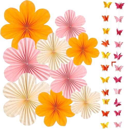 BSITSSS Papier Fächer 11er-Set Dekoration Hanging Girlande Orange Rosa Blumen Papierfächer Party Deko für Geburtstag Hochzeit Abschlussfeier Kinder Party von BSITSSS