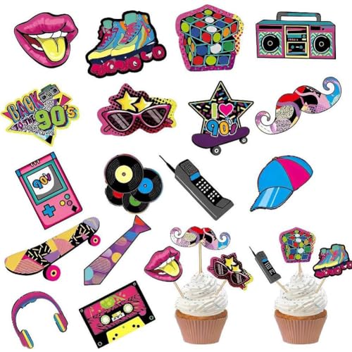 90er Cupcake Topper Tortendeko Cupcake Toppers Party Kuchen Dekoration Geburtstag Dekoration Supplies Happy Birthday tortenstecker Gifts for children 48 pcs von BSNRDX