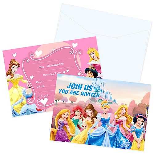 BSNRDX Einladungskarten für Kindergeburtstage 12Pcs Prinzessin Einladungskarten Kindergeburtstag mit 12 Umschläge, Partyeinladungen mit Umschlägen für Jungen oder Mädchen von BSNRDX