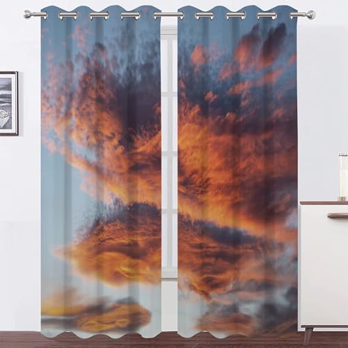 BSYYZQC Feuerwolke Gardinen, Verdunklungsvorhänge Himmel Schallschutz Vorhang, Blickdicht Vorhänge mit Ösen, Vorhänge Wohnzimmer für Schlafzimmer Kinderzimmer 2er Set 175x140cm (HxB) von BSYYZQC