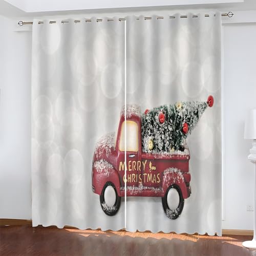 BSYYZQC Weihnachten Gardinen, Verdunklungsvorhänge Autos Schallschutz Vorhang, Blickdicht Vorhänge mit Ösen, Vorhänge Wohnzimmer für Schlafzimmer Kinderzimmer 2er Set 175x140cm (HxB) von BSYYZQC