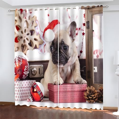 BSYYZQC Weihnachten Gardinen, Verdunklungsvorhänge Bulldoggen Schallschutz Vorhang, Blickdicht Vorhänge mit Ösen, Vorhänge Wohnzimmer für Schlafzimmer Kinderzimmer 2er Set 175x140cm (HxB) von BSYYZQC