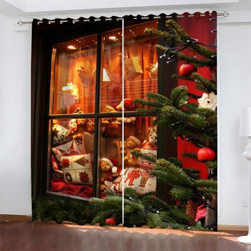 BSYYZQC Weihnachten Gardinen, Verdunklungsvorhänge Fenster Schallschutz Vorhang, Blickdicht Vorhänge mit Ösen, Vorhänge Wohnzimmer für Schlafzimmer Kinderzimmer 2er Set 175x140cm (HxB) von BSYYZQC