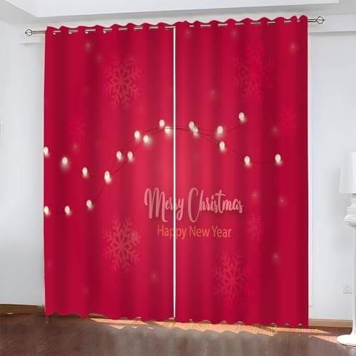 BSYYZQC Weihnachten Gardinen, Verdunklungsvorhänge FröHliche Weihnachten Schallschutz Vorhang, Blickdicht Vorhänge mit Ösen, Vorhänge Wohnzimmer für Schlafzimmer Kinderzimmer 2er Set 175x140cm (HxB) von BSYYZQC