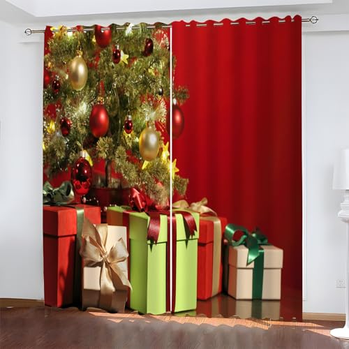 BSYYZQC Weihnachten Gardinen, Verdunklungsvorhänge Geschenke Schallschutz Vorhang, Blickdicht Vorhänge mit Ösen, Vorhänge Wohnzimmer für Schlafzimmer Kinderzimmer 2er Set 175x140cm (HxB) von BSYYZQC