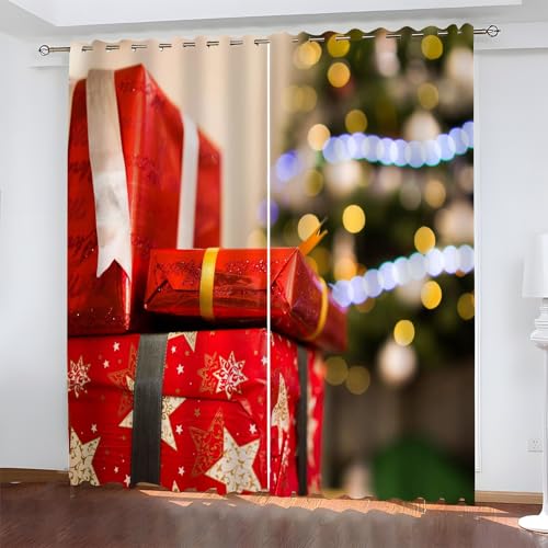 BSYYZQC Weihnachten Gardinen, Verdunklungsvorhänge Geschenke Schallschutz Vorhang, Blickdicht Vorhänge mit Ösen, Vorhänge Wohnzimmer für Schlafzimmer Kinderzimmer 2er Set 175x140cm (HxB) von BSYYZQC