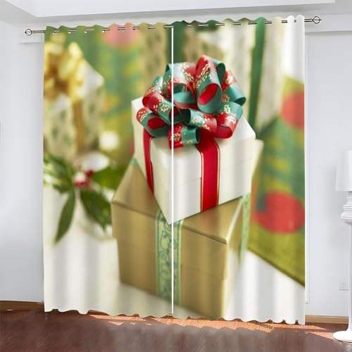 BSYYZQC Weihnachten Gardinen, Verdunklungsvorhänge Geschenke Schallschutz Vorhang, Blickdicht Vorhänge mit Ösen, Vorhänge Wohnzimmer für Schlafzimmer Kinderzimmer 2er Set 175x140cm (HxB) von BSYYZQC