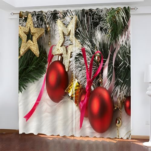 BSYYZQC Weihnachten Gardinen, Verdunklungsvorhänge Glocken Schallschutz Vorhang, Blickdicht Vorhänge mit Ösen, Vorhänge Wohnzimmer für Schlafzimmer Kinderzimmer 2er Set 175x140cm (HxB) von BSYYZQC