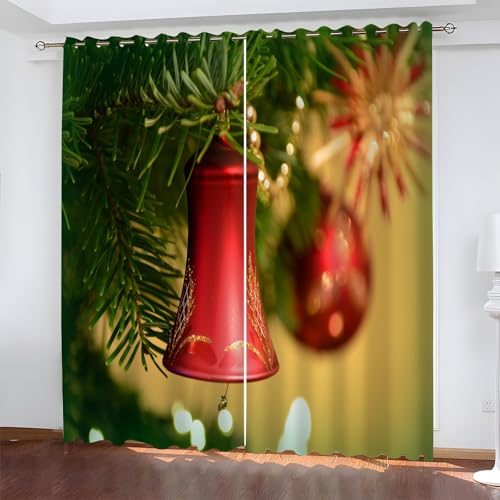 BSYYZQC Weihnachten Gardinen, Verdunklungsvorhänge Glocken Schallschutz Vorhang, Blickdicht Vorhänge mit Ösen, Vorhänge Wohnzimmer für Schlafzimmer Kinderzimmer 2er Set 175x140cm (HxB) von BSYYZQC