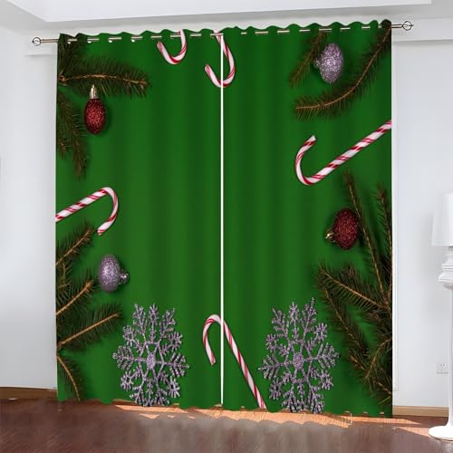 BSYYZQC Weihnachten Gardinen, Verdunklungsvorhänge GrüN Schallschutz Vorhang, Blickdicht Vorhänge mit Ösen, Vorhänge Wohnzimmer für Schlafzimmer Kinderzimmer 2er Set 175x140cm (HxB) von BSYYZQC