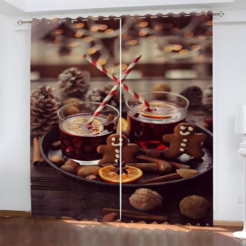 BSYYZQC Weihnachten Gardinen, Verdunklungsvorhänge Kaffee Schallschutz Vorhang, Blickdicht Vorhänge mit Ösen, Vorhänge Wohnzimmer für Schlafzimmer Kinderzimmer 2er Set 175x140cm (HxB) von BSYYZQC