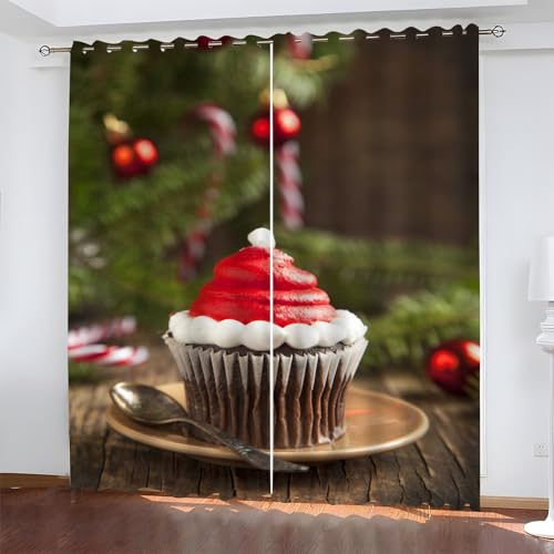 BSYYZQC Weihnachten Gardinen, Verdunklungsvorhänge Kaffee Schallschutz Vorhang, Blickdicht Vorhänge mit Ösen, Vorhänge Wohnzimmer für Schlafzimmer Kinderzimmer 2er Set 175x140cm (HxB) von BSYYZQC