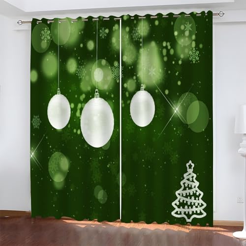 BSYYZQC Weihnachten Gardinen, Verdunklungsvorhänge Kugeln Schallschutz Vorhang, Blickdicht Vorhänge mit Ösen, Vorhänge Wohnzimmer für Schlafzimmer Kinderzimmer 2er Set 175x140cm (HxB) von BSYYZQC